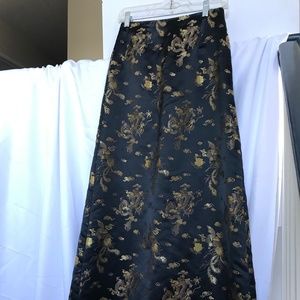 Golden Dragon on Black Satin long skirt EUC small